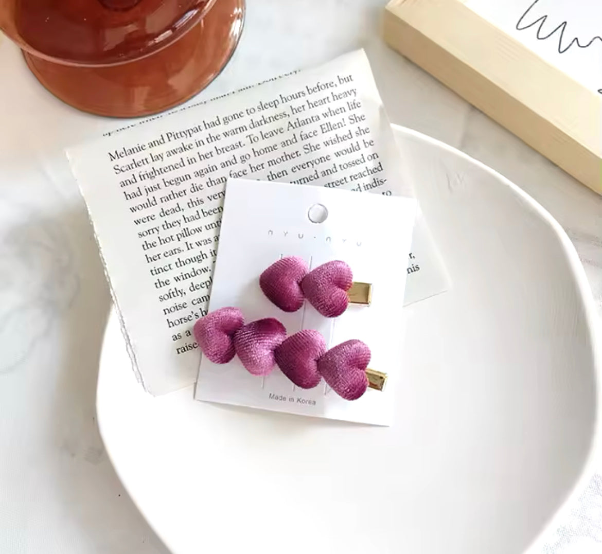 Velvet heart clips (set of 2)
