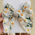 Large Daisy embroidered Bow clip