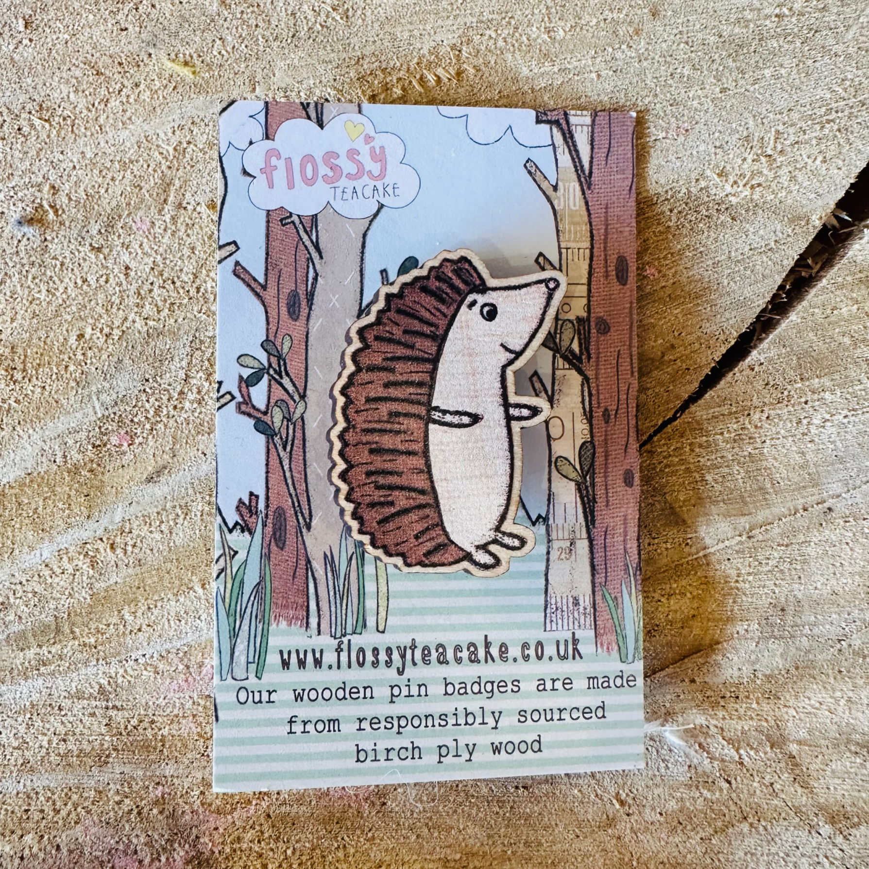 Hedgehog wooden Pin Badge