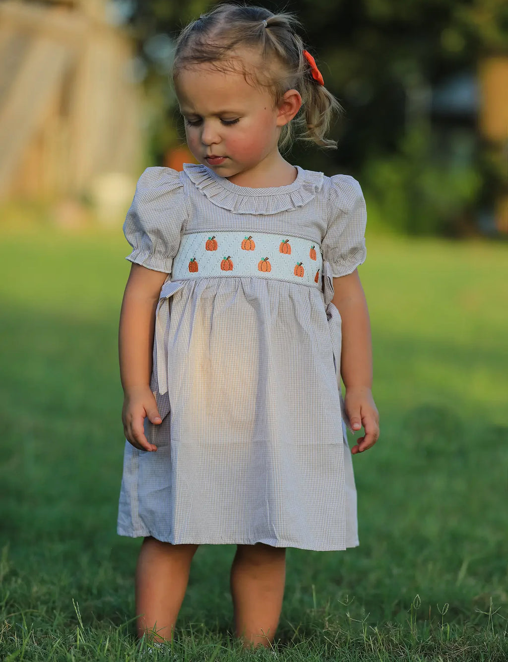 Pumpkin Embroidery Smock Dress