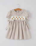 Pumpkin Embroidery Smock Dress